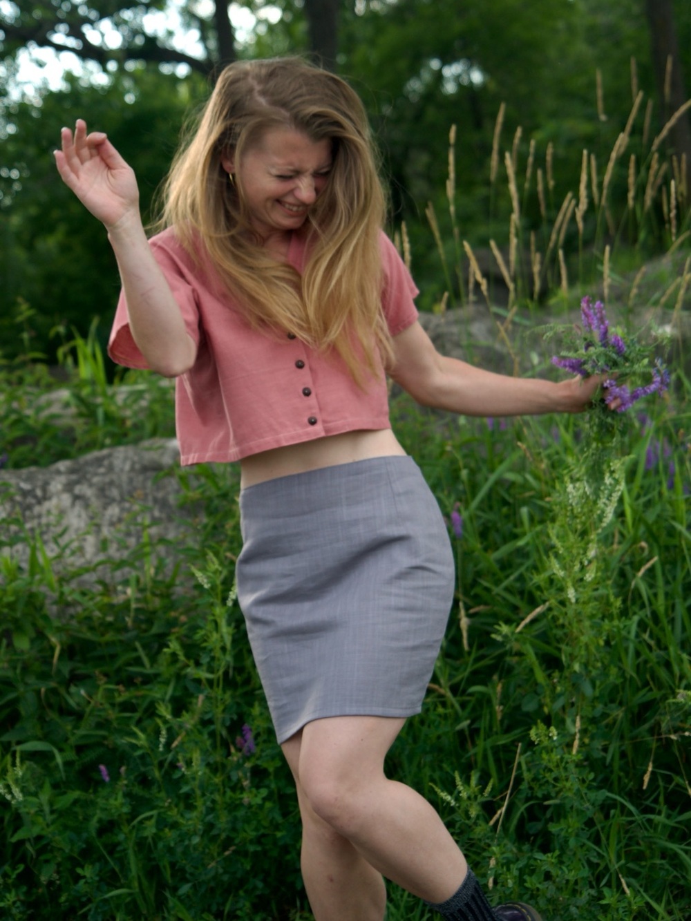 Classic Lavender Linen Mini Pencil Skirt
